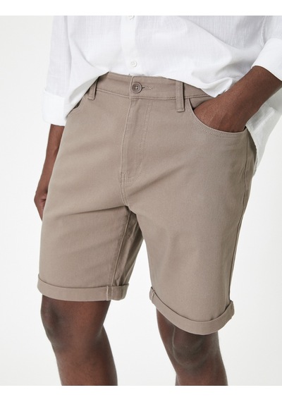 Koton Kumaş Şort Slim Fit Chino Düğmeli Katlı Paça Cep Detaylı Vizon 4sam40107hw