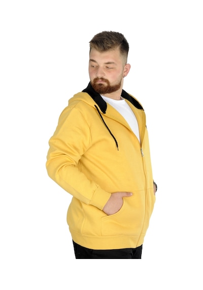 Mode Xl Erkek Sweatshirt Kapşonlu Zippered Basic 20543 Hardal 001