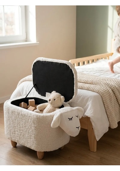 Kuzu Figürlü Sandıklı Puf Modelleri Teddy Puf Krem