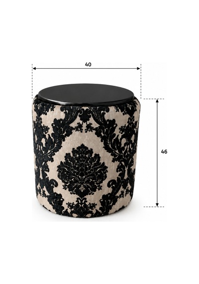 Premium Dokuma Kumaş Puf Sehpa 40x46 Cm Modern Yuvarlak Oturma Pufu Dekoratif Krem Siyah - 878843025 Krem Siyah