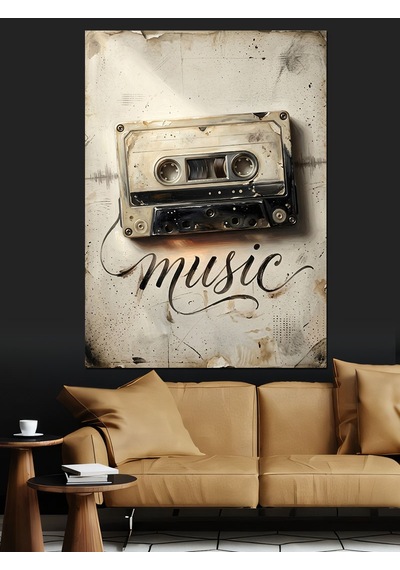 Kaset Bandından Oluşan Müzik Yazısı Dekoratif Kanvas - Mdf Ahşap Tablo