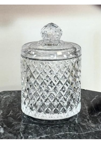 Lüx Büyük Cam Şekerlik & Cam Lokumluk, Kesme Cam Lüx Şekerlik 13cm 7.8cm - 06640 Açık Kahverengi