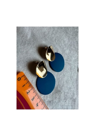 Lunarie Gold Mavi Daire Disk Sallantılı Küpe Modern Kararmaz
