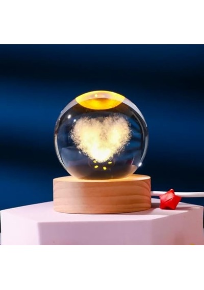 3d Kristal Cam Küre, Ahşap Soketli Gece Lambası,led, Sevgiliye Hediye, Noel, Öğretmenler Günü, Özel Tasarım Har