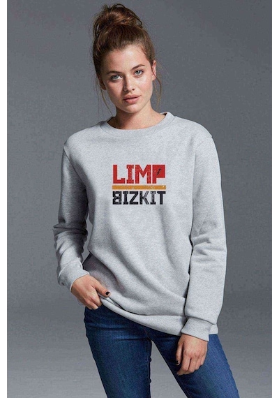 Limp Bizkit Müzik Baskılı Gri Kadın Sweatshirt