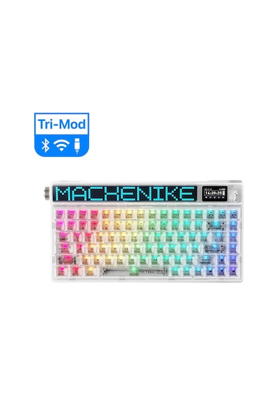 Machenike KT84-B84W Tri-Mode Gateron White Switch LCD RGB İngilizce Oyuncu Klavye