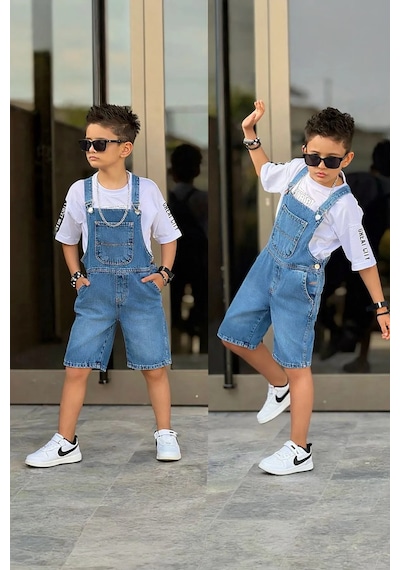 Minigimin Cicileri Miniğimin Cicileri Urban Kot Salopet Şort Erkek Çocuk Takım - Mavi Diğer Minigimin Cicileri Miniğimin Cicileri Urban Kot Salopet Şort Erkek Çocuk Takım - Mavi Diğer