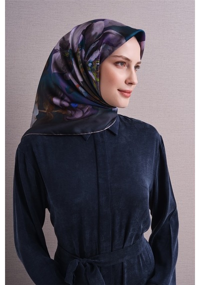 Armine Sura İpek Eşarp 2026-2027 - Sonbahar Kış-asm9611 Petrol-mor