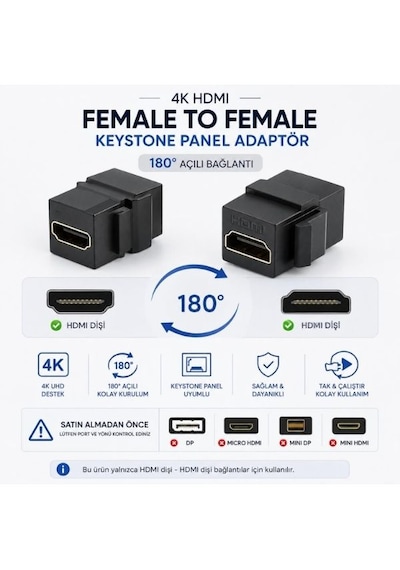 Hdmı 2.0 Dişi To Dişi Keystone Jack Adaptör Çevirici Uzatma Dönüştürücü Ara Bağlantı