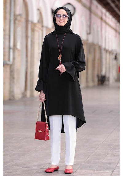 Raika Moda Feryal Büyük Beden Pantolon Tunik Tesettür Takım Siyah