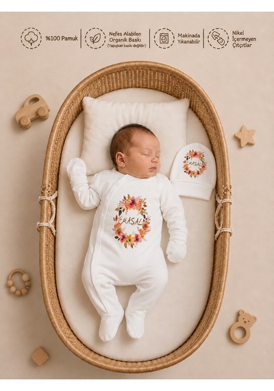 Pia Baby Kız Bebek İsimli %100 Pamuk Hastane Çıkışı 6 Parça Tulum Şapka Eldiven Hediye Seti 2077tybk0x Krem