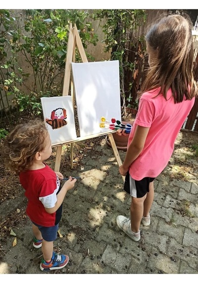 Dsh Doğal Seramik Hamuru Ahşap Ayarlı Şövale, Resim Sehpası, Ressam Şövalye Sergi Tuval Tutucu, 144 Cm, Hoşgeld