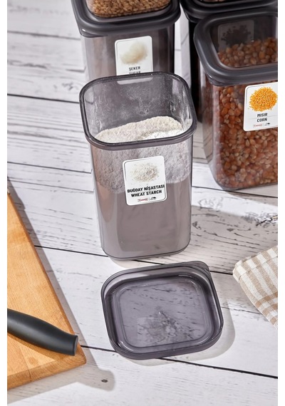 4 Adet 8 Parça Erzak Bakliyat Saklama Kabı Seti 2x1100 Ml 2x1700 Ml Mutfak Düzenleyici Gri - 771473641 Gri