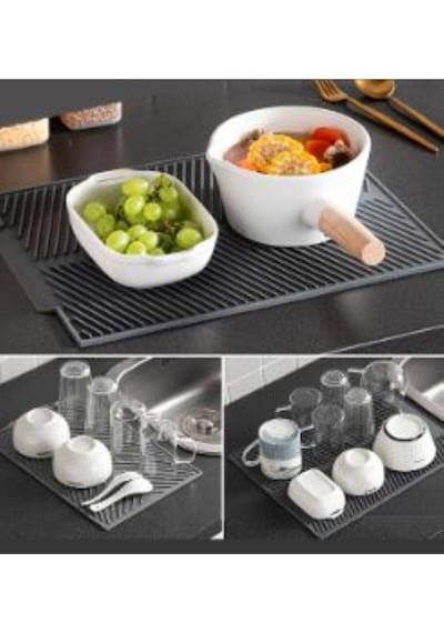 Silikon Bulaşık Kurutma Matı, Isıya Dayanıklı Lavabo Süzgeç Nihale Mutfak Tezgahı Mat 43x33cm Siliko Diğer