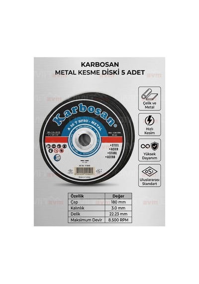 Metal Demir Kesme Diski 180x3.0 Mm Büyük Spiral Taşı 5 Adet