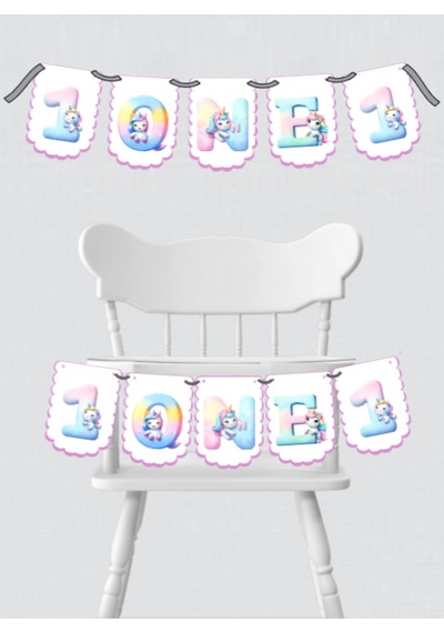 Unicorn Konsept One 1 Yaş Doğum Günü Süsü Banner Happy Birthday