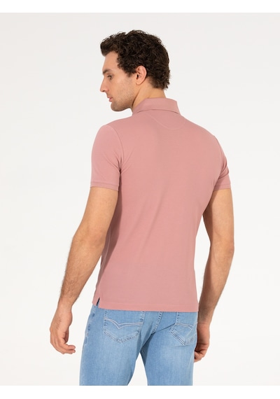 Pudra Polo Yaka Slim Fit Basic Merserize T-shirt Pembe
