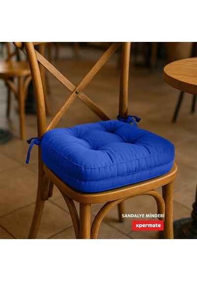 Sandalye Minderi 2'li Set 42x42x8 Cm Kalın Çift Kat Pofidik Minder Yıkanabilir Fermuarlı Su Ve Yağ İtici Mavi Diğer