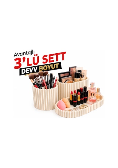 3'lü Set Dev Boy Takı Düzenleyici Organizer Kutusu Büyük Boy Masaüstü Takılık Siyah