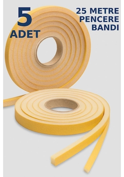 5 Adet X 5 Mt 25 Metre Yapışkanlı Pencere Bandı Soğuk Ve Toz Geçirmez İzolasyon Isı Yalıtım Süngeri 25 M