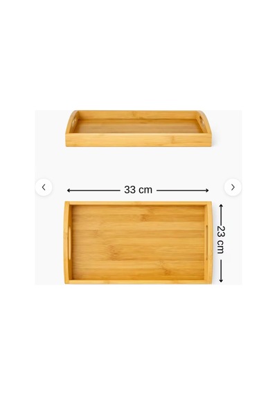 %100 Doğal Bambu Servis Tepsisi 33 X 22 Cm, Kulplu Kahvaltı Tepsisi, Çay Ve Kahve Sunum Tepsisi, Hafif Ve Dayanıklı Çok Amaçlı Bambu Tepsi