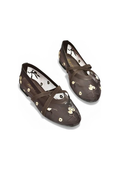 Fox Shoes Y811897015 Kahverengi File Çiçek Motifli Kadın Babet