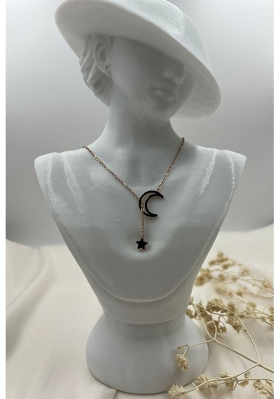 Lunarie Rose Altın Ay Ve Yıldız Sallantılı Kolye Rose Gold
