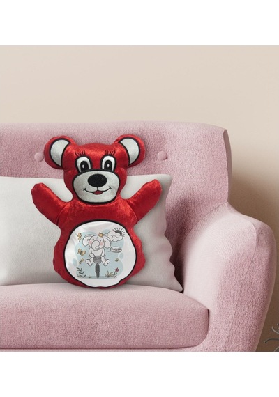 Bk Gift Tatlı Fil Tasarımlı Kırmızı Ayıcık Yastık-1