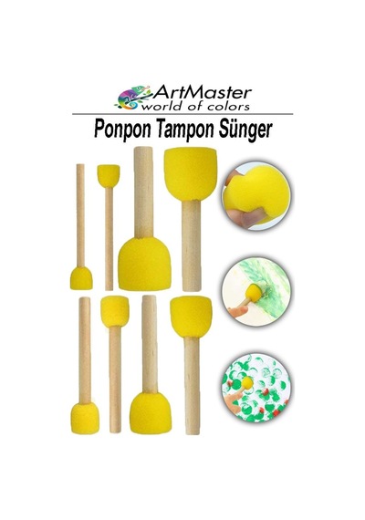 Ponpon Tampon Sünger Fırça Seti 8 Li 1 Paket Artmaster Sünger Tampon 8 Li 1 Paket Süngerli Fırça Resim Sanatı