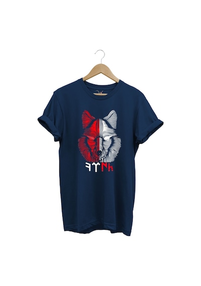 Türkiye Bozkurt Göktürkçe Türk Yazısı Ve Kurt Baskılı Kırmızı Beyaz %100 Pamuk Regular Fit T-shirt Lacivert