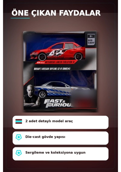 1:32 Diecast Metal 13 Cm Araba Modeli - 2006 Mitsubishi Lancer Ix Ve Nissan Skyline Gtr Bx-313395