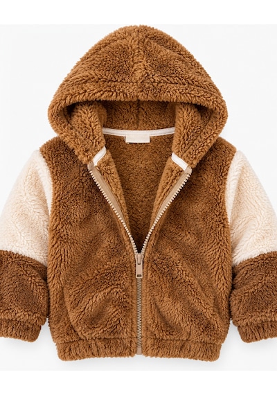 Luess Unisex Çocuk Kahverengi Ekru Peluş Kapüşonlu Fermuarlı Mont / 4-12 Yaş Sütlü Kahve Luess Unisex Çocuk Kahverengi Ekru Peluş Kapüşonlu Fermuarlı Mont / 4-12 Yaş Sütlü Kahve