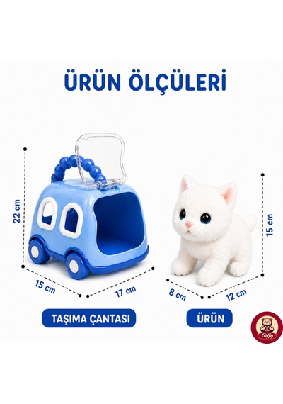Oyuncak Kedi Taşıma Çantalı Sesli Hareketli Pilli, Emekleme Oyuncağı Aksesuarlı Çocuklar İçin Eğitici Hayvan Sevgisi Mavi