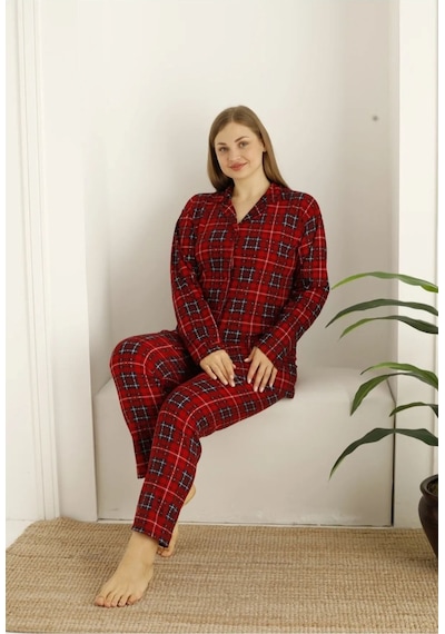 Burcumay Kadın Battal Boy Pijama Takımı Kırmızı
