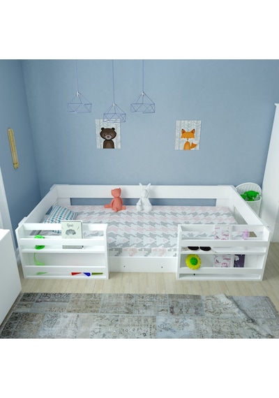 Herseycik Ninnimo Montessori Mdf Kitaplıklı Karyola M6-Beyaz