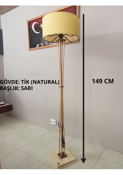 Ahşap Lambader- Köşe Lambası - Naturel- Sarı