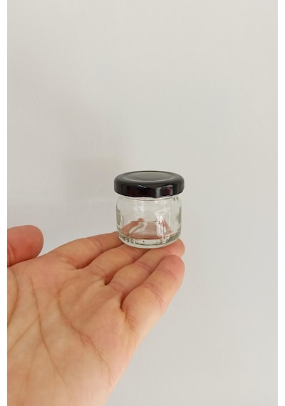 29 Ml Küçük Cam Kavanoz 29 Cc Numune Kavanozu Metal Siyah Kapaklı 6 Adet