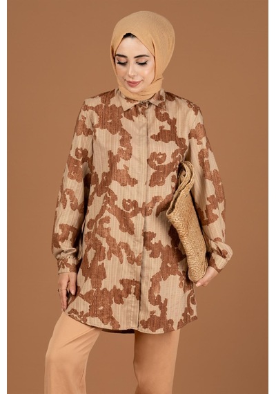 Sevitli Brokar Desenli Tunik-kahverengi-2252-kahverengi Kahverengi