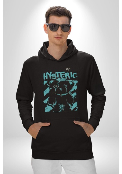 Histerik Kadın Erkek Siyah Kapüşonlu Sweatshirt Hoodie Siyah