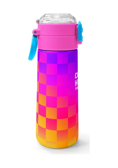 Coral High Kids Neon Renkli Dama Desenli Pipetli Ve Direkt İçim Çelik Termos 500 Ml 38103 Pembe