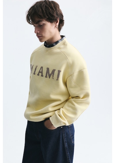 Vamos Miami Baskılı Bisiklet Yaka Sweatshirt Sarı
