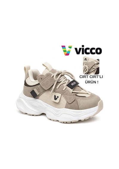 Vicco Çoçuk Unisex Kışlık Su Geçirmez Kaydırmaz Hafif Eva Taban Rahat Cilt Deri Spor Ayakkabı Bej