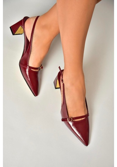 Fox Shoes U654078709 Bordo Kalın Topuklu Kadın Ayakkabı Bordo