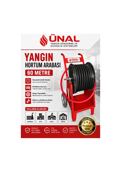 60 Metre Yangın Hortumu Arabası Mobil Yangın Hortum Makarası Çelik Gövde Ofis Uyumlu