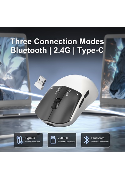 Magegee Scout & Rgb Dock Station 12.000dpı Paw3311 Triple Mode Kablolu/bluetooth/2.4g Beyaz Gaming Mouse -