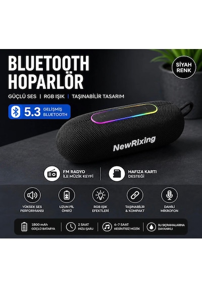 Bt 5.3 Taşınabilir Rgb Ledli Tf Kart Ve Fm Radıo Destekli Ip7x Su Geçirmez Özellikli Bluetooth Hoparlör