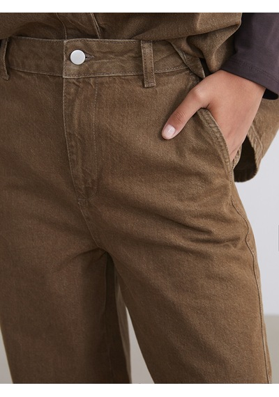Lcw Modest Kahverengi Mom Fit Kadın Jean Pantolon