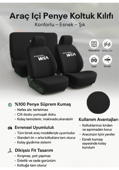 Aracınızi Yenileyin Hyundai Matrix İle Uyumlu Oto Koltuk Kılıfı Kaliteli Kumas Ve Dikisle Siyah Siyah