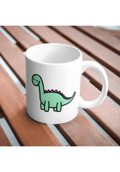 Dinozor Baskılı Sevimli Kupa Bardak Hediyelik Çay Kahve Kupası Coffee Mug Beyaz - Çok Renkli