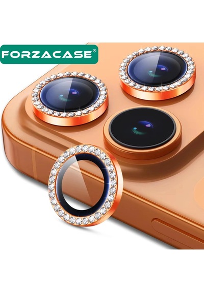 Forzacase Apple Uyumlu iPhone 17 Pro İle Elmas Taşlı Kamera Camı Lens Koruyucu Halka Seti - Fc1126 Gümüş